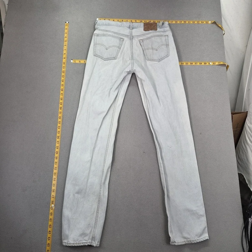 Vintage Levis 501 Jeans Mens Light Blue Straight Made USA Stains Fits 32x34 Flaw
